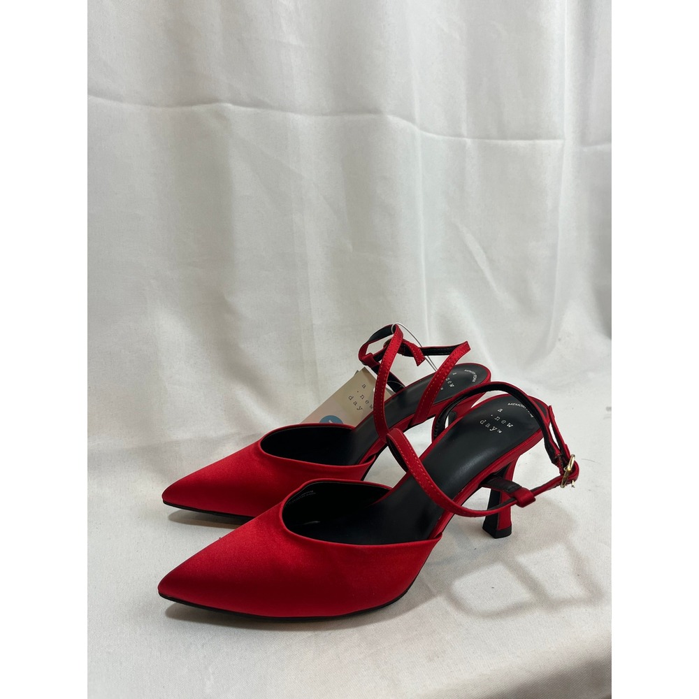 A New Day‎ Womens Red Satin Pointed Toe Ankle Strap Stiletto Heels Size 7.5